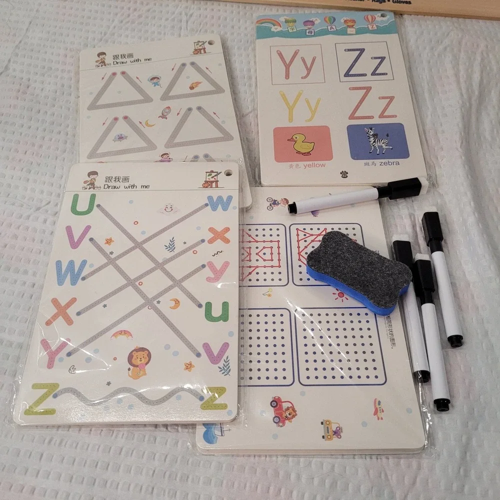 Kids Tracing Practice Set 4 Packs Dry Erase Alphabet Shapes Writing Card Ages 3+